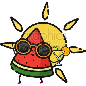 The clipart image depicts a watermelon, a popular summertime fruit. The watermelon is sliced, exposing its bright red flesh and black seeds. The image evokes feelings of warmth, refreshment, and summertime enjoyment.
