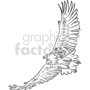 The clipart image depicts a black and white eagle, a bird of prey known for its sharp talons and powerful wings. The eagle is facing forward with its wings slightly spread and its head turned to the side. Its feathers are depicted in black and white stripes, and its beak and talons are sharp and pointed.

