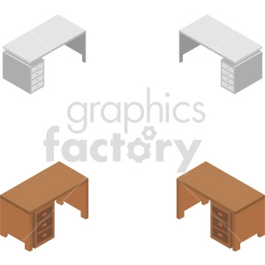 Isometric Office Desks - White and Brown