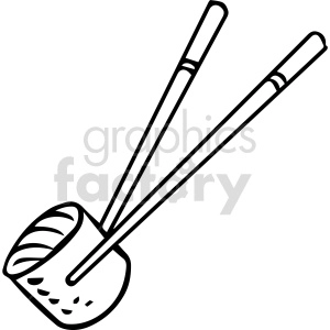 black and white chopsticks with sushi clipart
