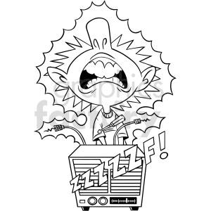 black and white cartoon kid getting shocked clipart