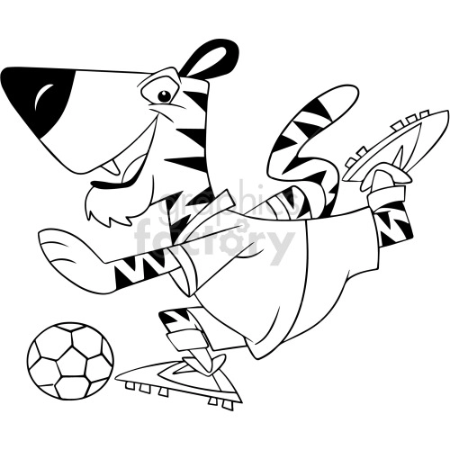 black and white cartoon tiger playing soccer clipart