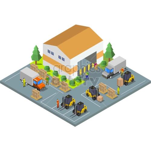 isometric large warehouse vector clipart