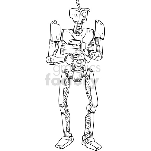 black and white security droid vector clipart