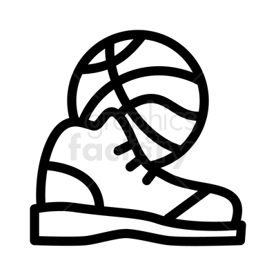 A black and white clipart image featuring a basketball and a sneaker.