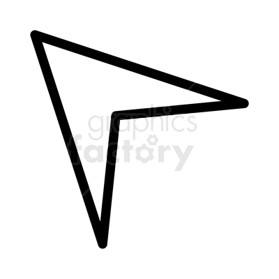 A black and white clipart image of a stylized cursor arrow.