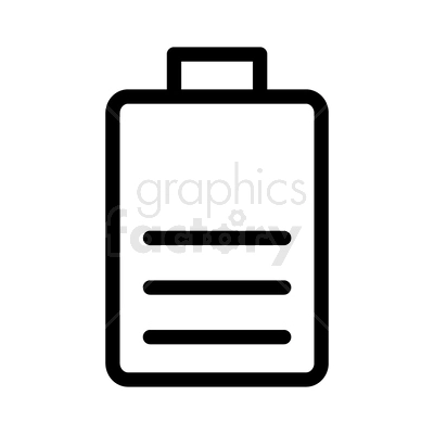 A simplistic black and white clipart image of a battery, with lines representing the level of charge being at 50%