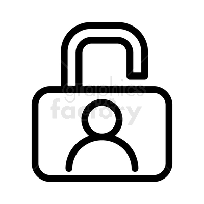 Clipart image of an unlocked padlock with a person icon inside, representing access or user permissions.