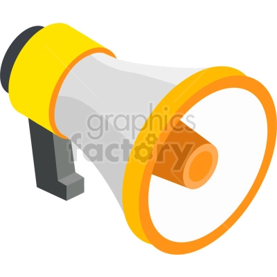 The clipart image depicts a megaphone facing towards the right. A megaphone is a cone-shaped device used to amplify and direct sound, often used by people such as cheerleaders or protest leaders to make their voices heard more clearly.
