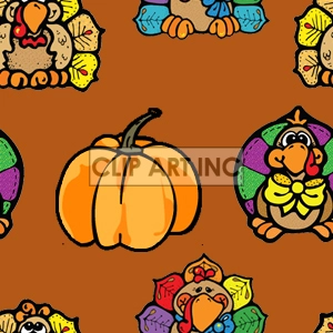 Colorful Thanksgiving with Turkeys and Pumpkin