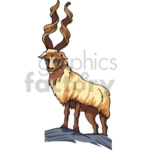 The clipart image shows a cartoon-style illustration of a gazelle, which is a type of animal that belongs to the antelope family. The gazelle is depicted in a standing position, facing forward, with its head held high. It has slender legs with hooves and curved horns on top of its head. Overall, the image portrays the distinctive physical characteristics of a gazelle.
