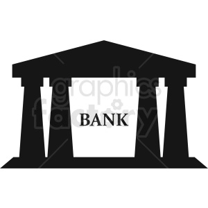 Silhouette of a classical bank building with columns and the word 'BANK' written inside.
