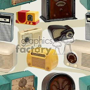 A collection of vintage radios iconic for their retro designs and various colors.