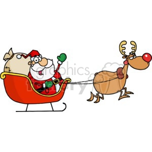 Santa in his sleigh with Rudolph lighting the way