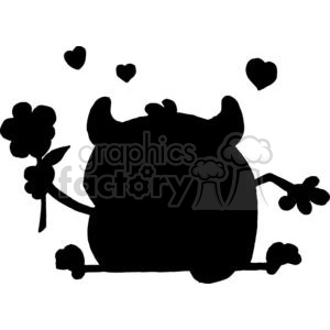 Silhouette Little Monster with Flower and Hearts