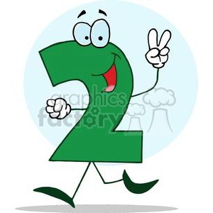Cartoon Happy Numbers 2 in green holding two finger up