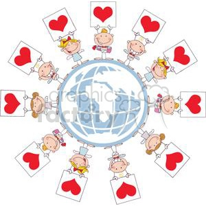 Eleven Cupids with Heart Banners on World