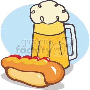 A Beer and Hot Dog In front Of A Blue Background