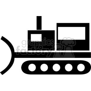 A cartoon-styled bulldozer silhouette. It has a large cabin unit, and clear lines marking out the different parts. 