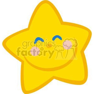 A cheerful and bright yellow star with a smiling face, blue eyebrows, and pink cheeks.