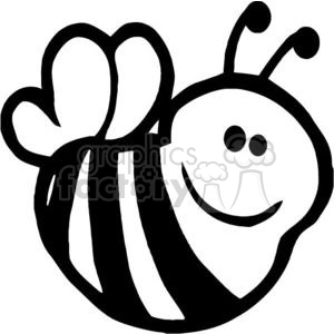 Smiling Cartoon Bee Black and White