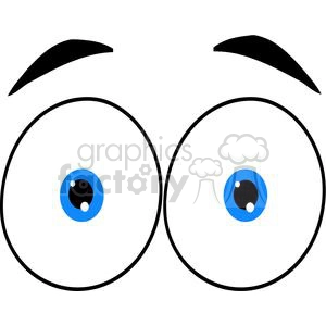 A clipart image of a pair of wide, expressive eyes with blue irises and thick black eyebrows.