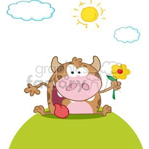 3795-Happy-Calf-Cartoon-Character-With-Flower