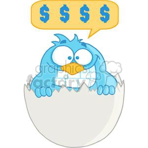 Happy Blue Bird Hatching from Egg with Dollar Signs