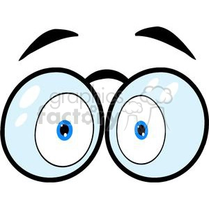A clipart image of a surprised face with large blue eyes and round eyeglasses.