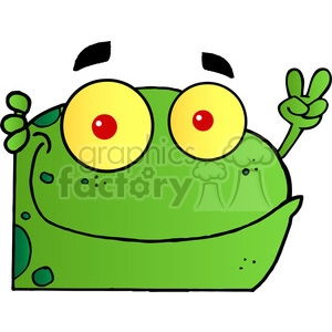 Funny Green Frog Cartoon with Peace Sign Gesture