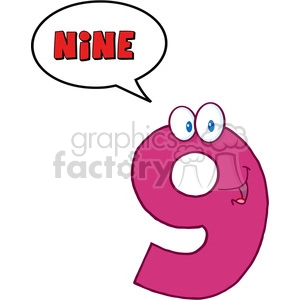 5023-Clipart-Illustration-of-Number-Nine-Cartoon-Mascot-Character-With-Speech-Bubble