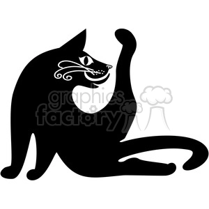 Black Cat Silhouette of Feline Grooming