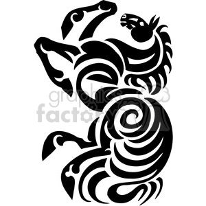 A stylized black and white clipart image of a horse in tribal art design.