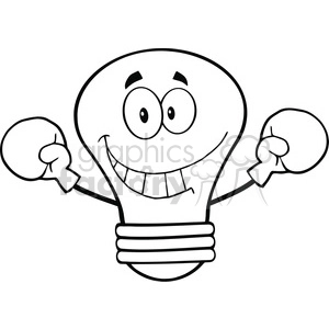 6129 Royalty Free Clip Art Smiling Light Bulb Cartoon Character Wearing Boxing Gloves
