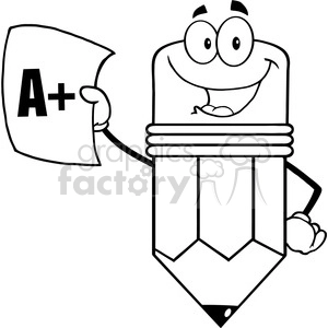 5917 Royalty Free Clip Art Smiling Pencil Holding An A Plus Report Card