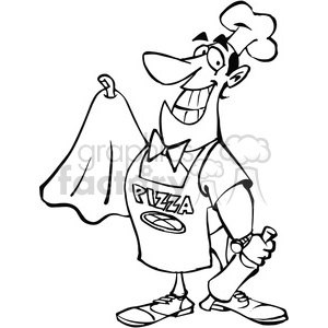 cartoon pizza maker in black and white