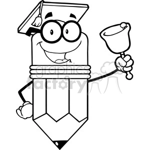 5929 Royalty Free Clip Art Smiling Pencil Teacher Ringing A Bell