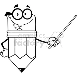 5879 Royalty Free Clip Art Smiling Pencil Teacher Cartoon Character Holding A Pointer copy