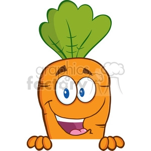 A cheerful and cartoonish carrot character with big eyes and a wide smile, peeking over an edge.