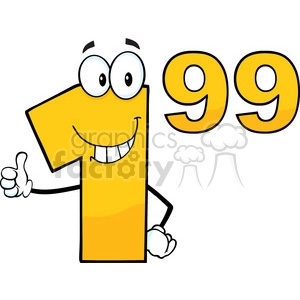 6695 Royalty Free Clip Art Price Tag Number 1-99 Cartoon Mascot Character Giving A Thumb Up