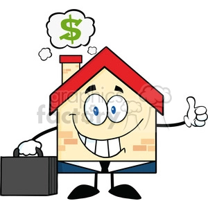 6450 Royalty Free Clip Art Smiling House Businessman Carrying A Briefcase,Giving A Thumb Up With Smoke Cloud And Dollar Sign