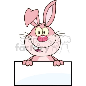 Royalty Free RF Clipart Illustration Cute Pink Rabbit Cartoon Mascot Character Over Blank Sign