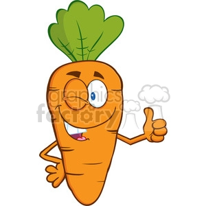 A cheerful cartoon carrot character with green leaves, winking and giving a thumbs-up.