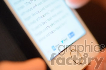 A close-up image of a smartphone screen displaying text and social media share buttons, including LinkedIn and Twitter.