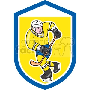 ice hockey player action logo in shield shape