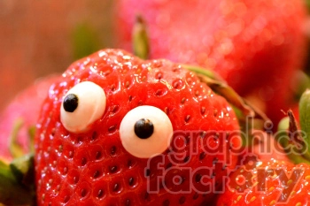 A humorous and vibrant clipart image featuring a close-up of a strawberry with googly eyes added, creating a playful and whimsical character.