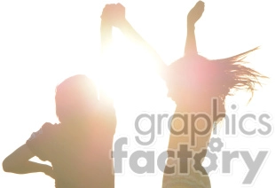 Silhouette of two children playing and jumping in the sunlight, capturing the essence of a carefree, joyful moment.