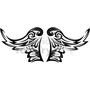 This clipart image features a symmetric black and white tribal design resembling a pair of stylized wings.