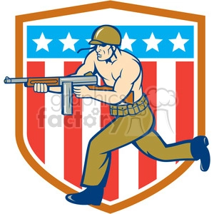 soldier running tommy gun USA FLAG SHIELD