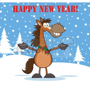 Happy New Year Winter Horse Cartoon